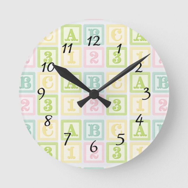 ABC Alphabet Baby Kinderzimmer Pastels Kinderzimme Runde Wanduhr (Vorderseite)