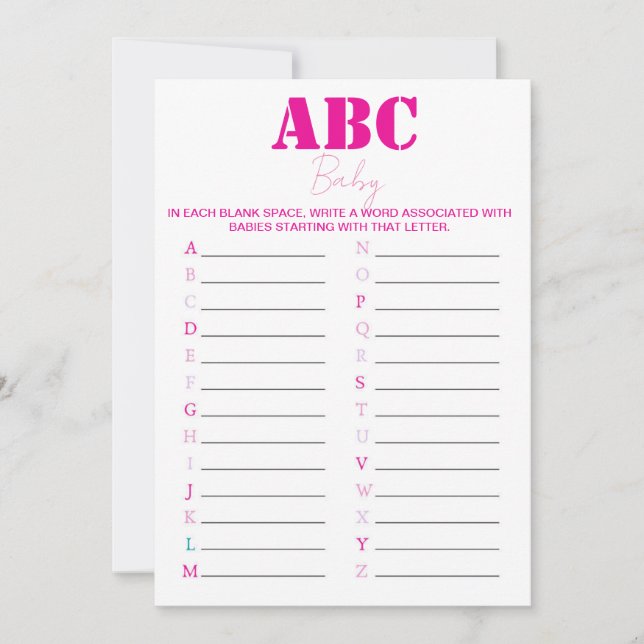 ABC Alphabet Baby Showgame - Pink Einladung (Vorderseite)