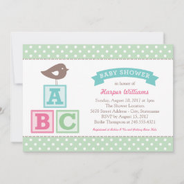 ABC Alphabet blockiert Mint Green Baby Dusche Einladung