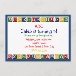 ABC Alphabet Blocs 1er Baby Birthday Invitation
