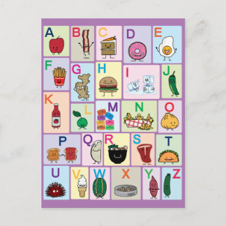 ABC Alphabet lernen Briefe glückliche Lebensmittel Postkarte