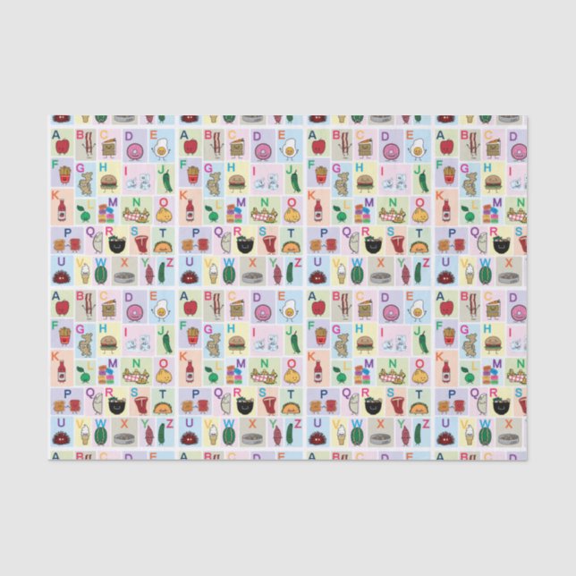 ABC Alphabet lernt Briefe mit glücklichen Lebensmi Seidenpapier (Vorderseite)