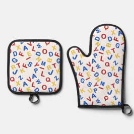 ABC Alphabet Letters Red Yellow Blue Ofenhandschuh & Topflappen-Set