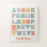 ABC Alphabet Personalisierter Name<br><div class="desc">Ein farbenfrohes Retro Alphabet Design,  das für Ihr Kind personalisiert sein kann. Inspiriert durch Retro-Schriften und Boho-Stil,  kann dieses Design mit einem Kindernamen,  Monogramm oder anderem Text angepasst werden. Geschlechtsneutrale Farben; lila,  grün,  orange,  gelb,  aquamarin,  türkis,  grau,  braun,  creme.</div>