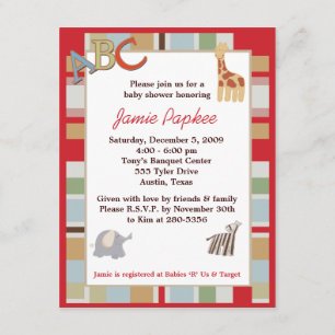 ABC Alphabet Soupe Baby shower rayé Invitation