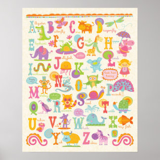 ABC Animal Alphabet Girl Kinderzimmer Print Poster