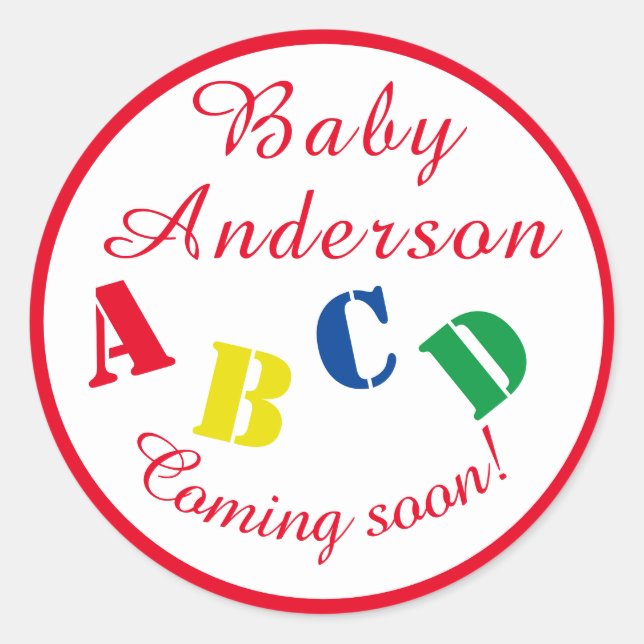 ABC Baby Dusche Runder Aufkleber (Vorderseite)