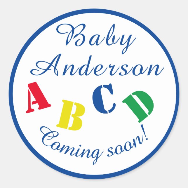 ABC Baby Shower Blue Runder Aufkleber (Vorderseite)