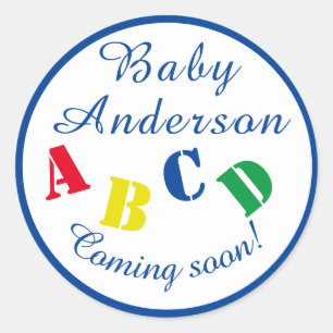 ABC Baby Shower Blue Runder Aufkleber