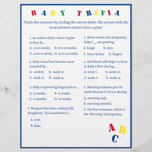ABC Baby Trivia Game Flyer (Vorne)