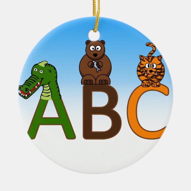 ABC beschriftet niedliche Cartoontierillustration Keramik Ornament (Vorne)