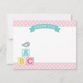 ABC blockiert Pink und Aqua Girl Babydusche Dankeskarte