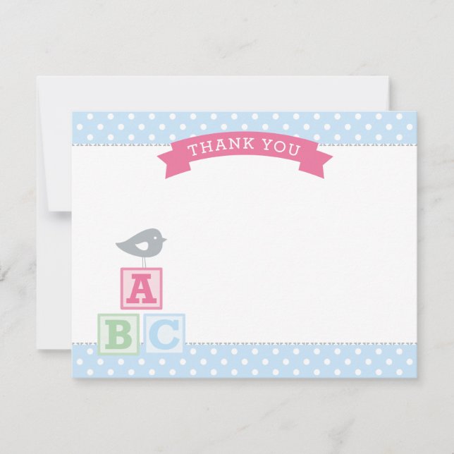 ABC blockiert Pink und Blue Girl Baby Dusche Dankeskarte (Vorderseite)