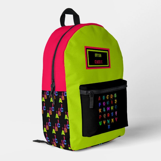 ABC-Buchstaben Bedruckter Rucksack (Rückseitige Ecke links)