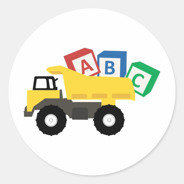 ABC Dump Truck Construction Trucks Runder Aufkleber (Vorderseite)