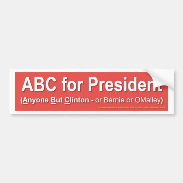 ABC für Präsidenten (jedermann aber Clinton…) Autoaufkleber (Vorne)