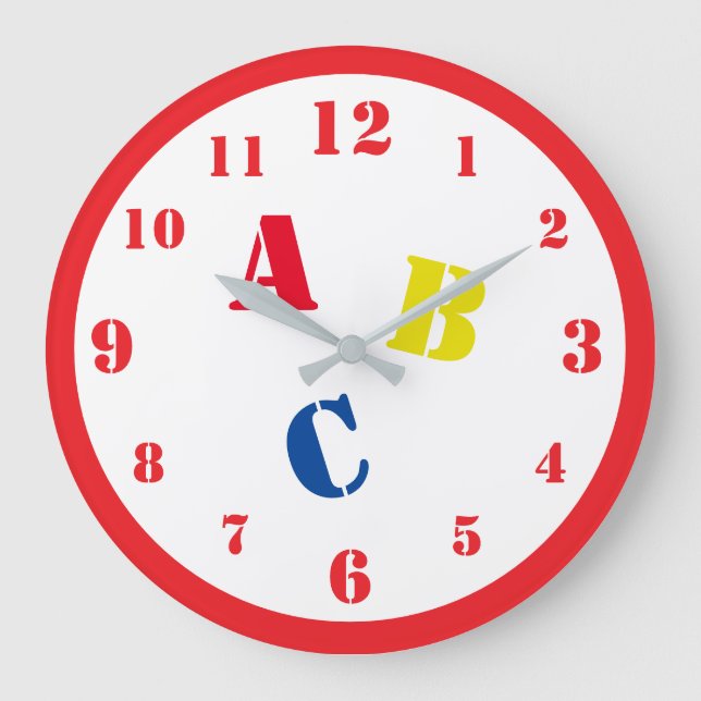ABC-Kinderzimmer-Acryluhr Große Wanduhr (Vorderseite)