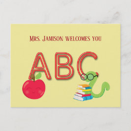 ABC Neon Letters Bookworm Postkarte