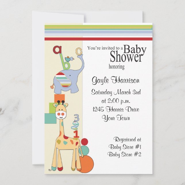 ABC saffari Babypartyeinladung Einladung (Vorderseite)