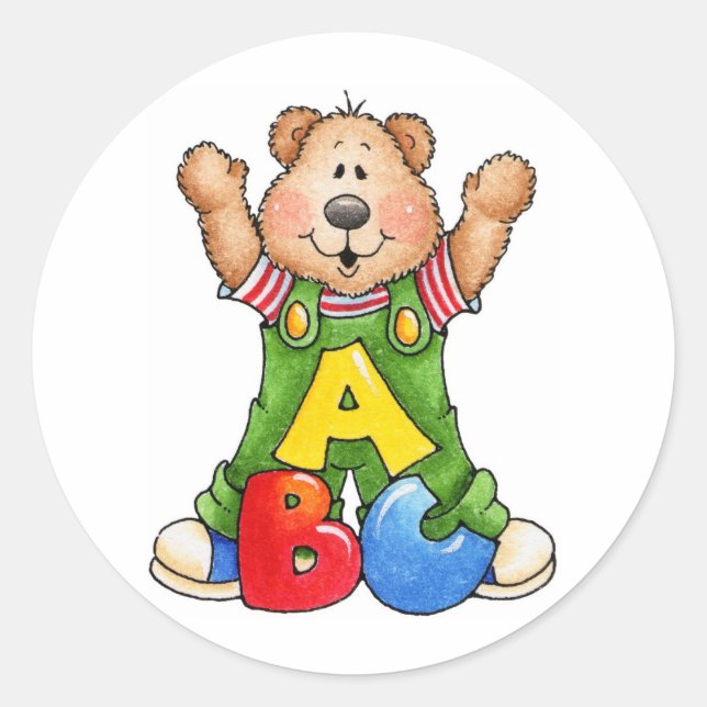 ABC Teddy Bear Runder Aufkleber (Vorderseite)
