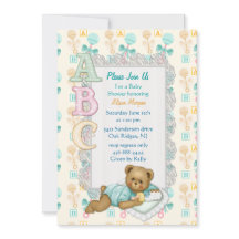 ABC Teddy Shower Invitation - Peach et Aqua