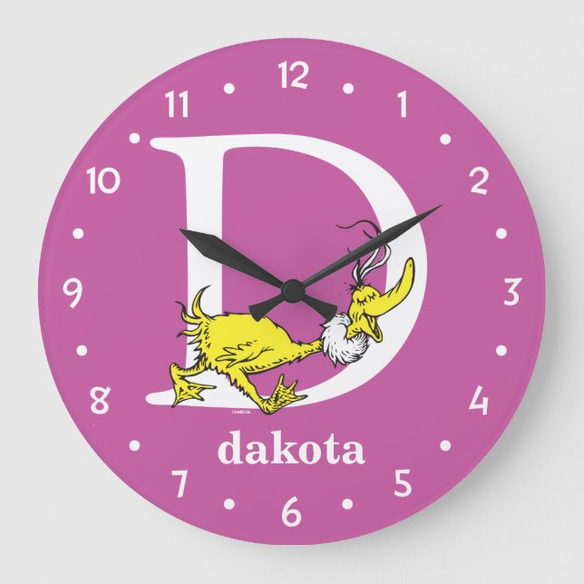 ABC von Dr. Seuss: Buchstabe D - Weiß | Name hinzu Große Wanduhr (Vorderseite)
