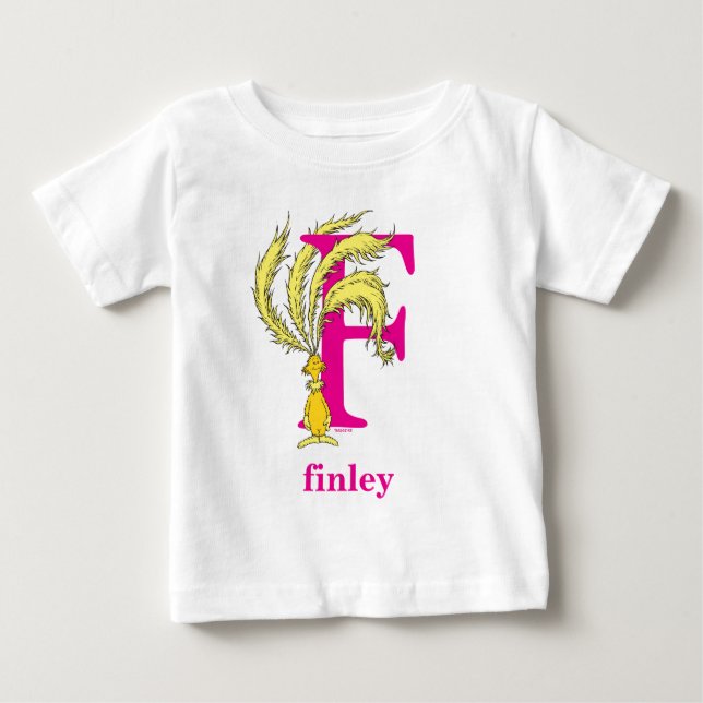 ABC von Dr. Seuss: Buchstabe F - Rosa | Name hinzu Baby T-shirt (Vorderseite)