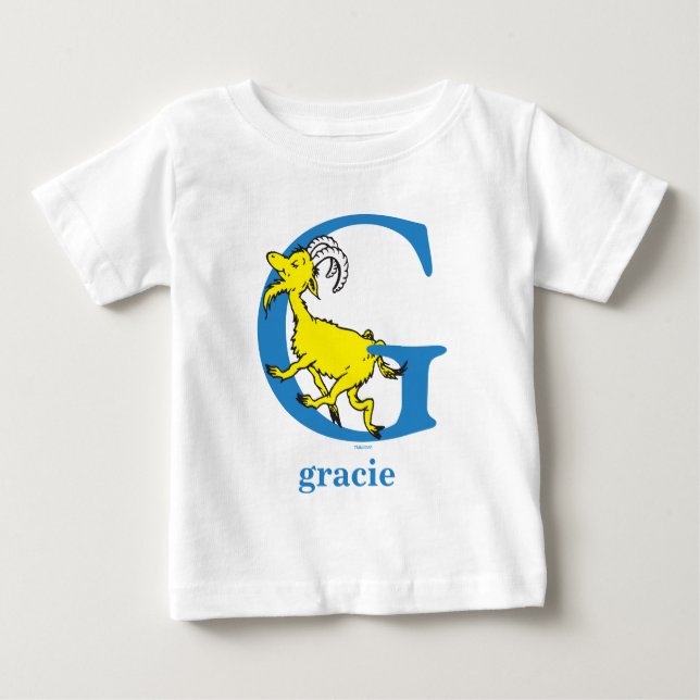 ABC von Dr. Seuss: Buchstabe G - Blau | Name hinzu Baby T-shirt (Vorderseite)