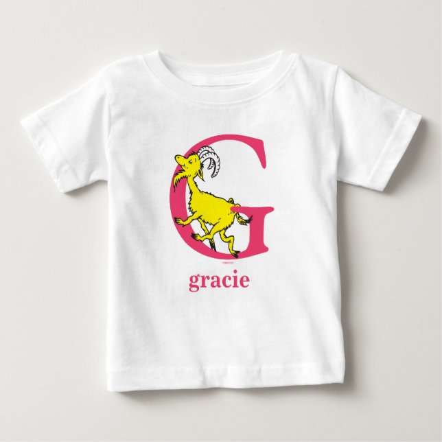 ABC von Dr. Seuss: Buchstabe G - Rosa | Name hinzu Baby T-shirt (Vorderseite)