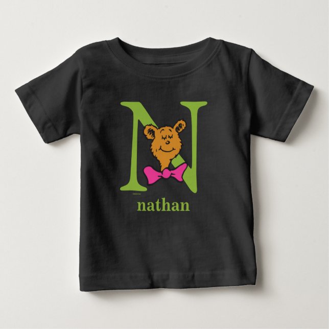 ABC von Dr. Seuss: Buchstabe N - Grün | Name hinzu Baby T-shirt (Vorderseite)