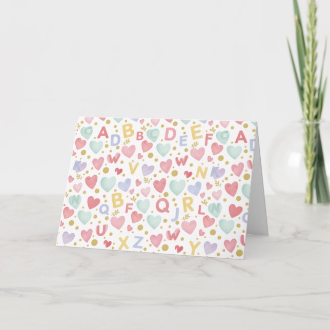 ABC Watercolor Hearts & Alphabet Karte (Vorderseite)