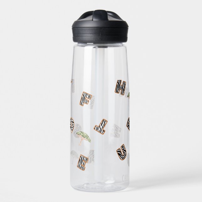 ABC Zebra Safari Tree Gold Zurück in die Schule Trinkflasche (Vorne)