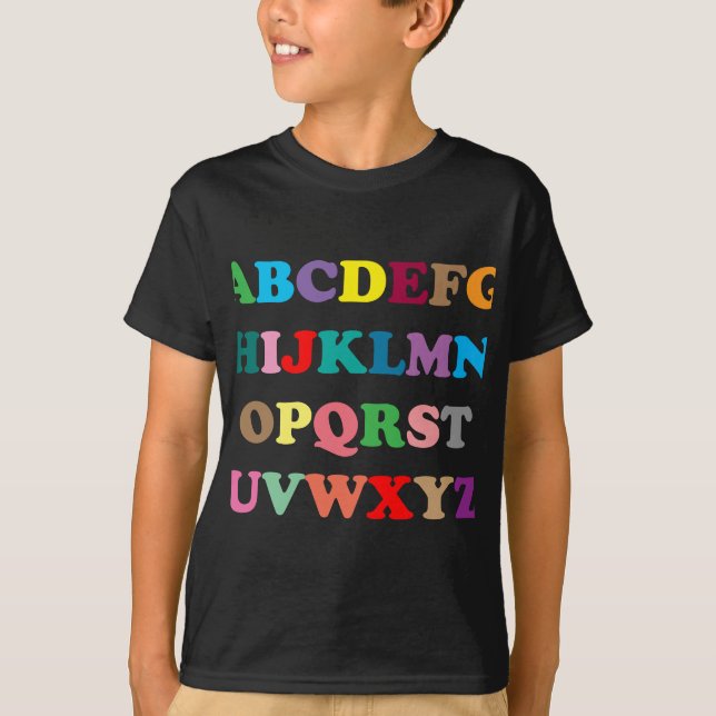 ABCs bunte Buchstaben T-Shirt (Vorderseite)