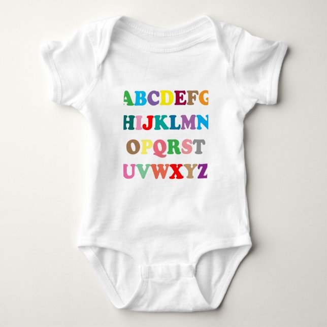 ABCs farbenfrohe Buchstaben Baby Strampler (Vorderseite)