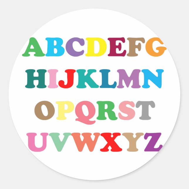 ABCs farbenfrohe Buchstaben Runder Aufkleber (Vorderseite)