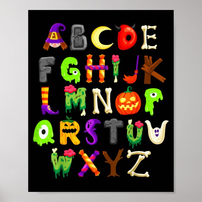 Abcs Learning Kindergarten Lehrer Lustiger Hallowe Poster (Vorne)