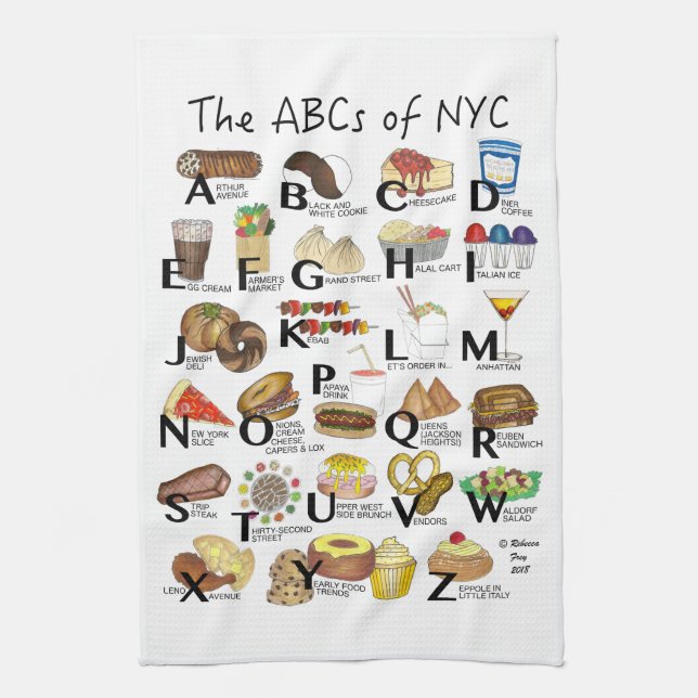 ABCs von NYC Iconic New York City Foods Alphabet Geschirrtuch (Vertikal)