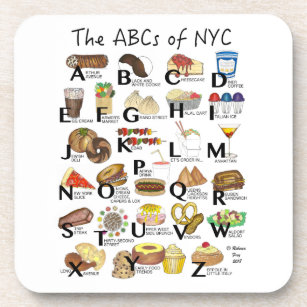 ABCs von NYC Iconic New York City Foods Alphabet Getränkeuntersetzer