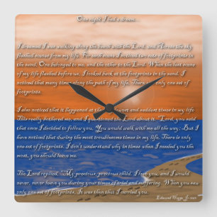 Abdrücke im Sand-Gedicht Quadratische Wanduhr