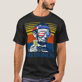 Abe Drinkin 4. Juli Männer Frauen USA Flaggen Patr T-Shirt
