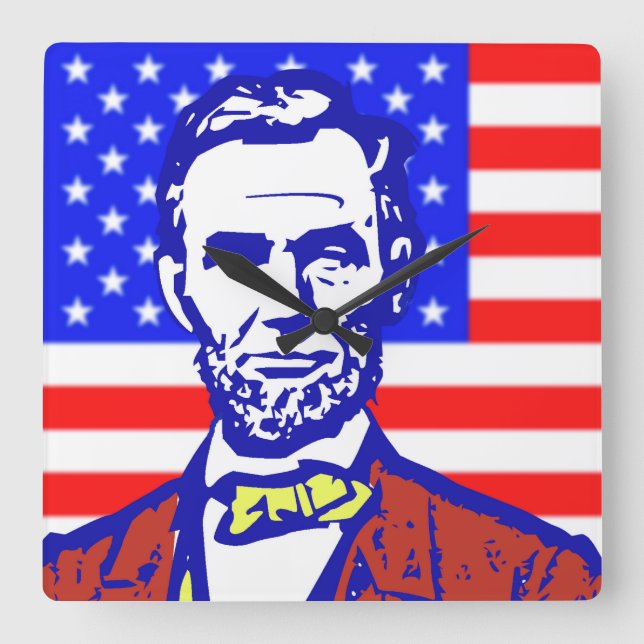ABE LINCOLN 3 QUADRATISCHE WANDUHR (Vorderseite)