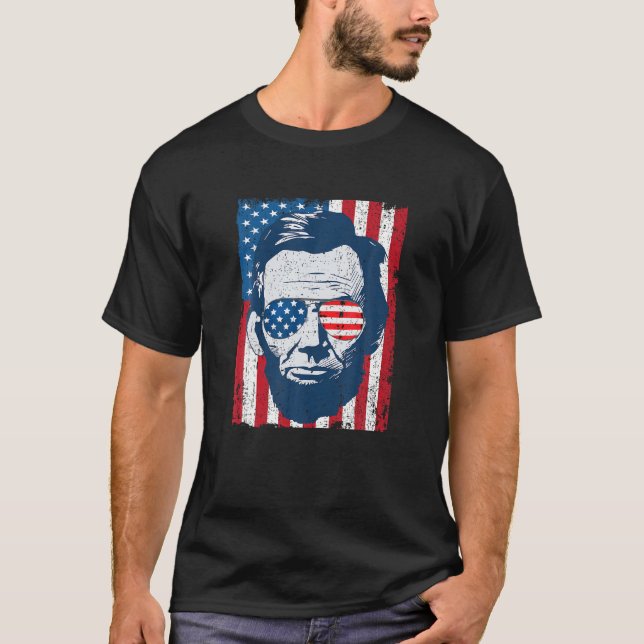 Abe Lincoln Beard Sunglasses American Flag 4th of T-Shirt (Vorderseite)
