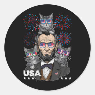Abe Lincoln Katzenliebhaber Lustig 4. Juli Unabhän Runder Aufkleber