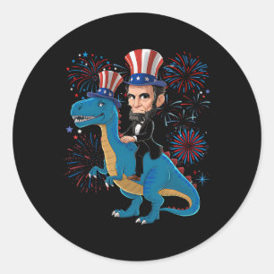 Abe Lincoln reitet auf einem Dinosaurier Lustiger Runder Aufkleber