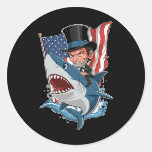 Abe Lincoln Riding Shark Phantastischer Amerikanis Runder Aufkleber