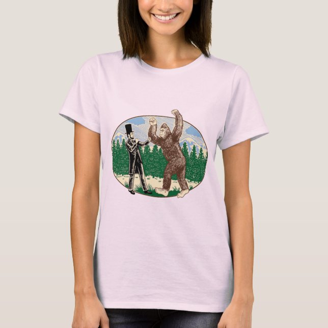 ABE LINCOLN: SASQUATCH JÄGER - lustiges T-Shirt (Vorderseite)