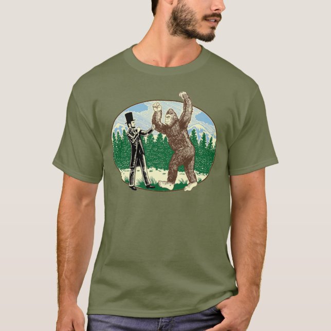 ABE LINCOLN: SASQUATCH JÄGER - lustiges T-Shirt (Vorderseite)