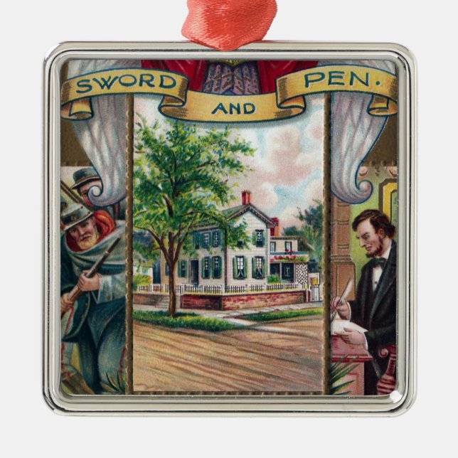 Abe Lincolns Springfield-Zuhause Vintag Silbernes Ornament (Vorne)