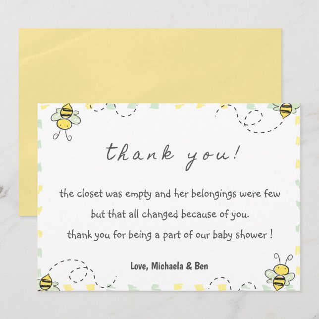 Abee merci cartes, Baby shower maman à être fille (Devant / Derrière)