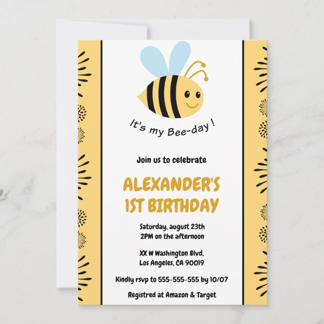 Abeille 1er anniversaire invitations Mignonne Mode (Devant)